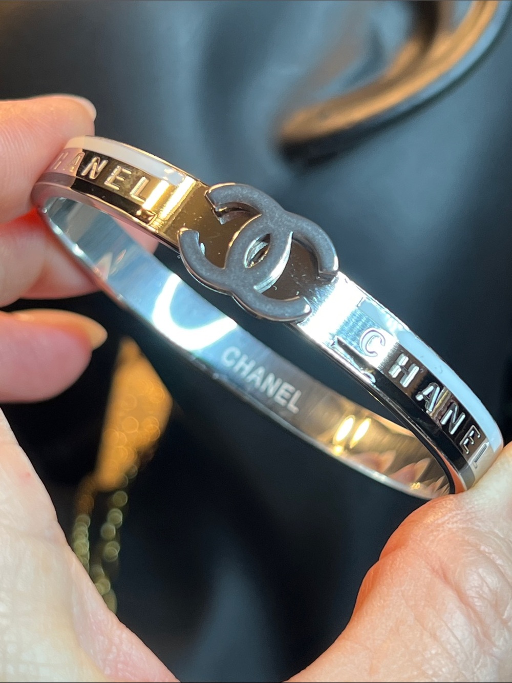 Silver-Tone CC Logo Bangle Bracelet